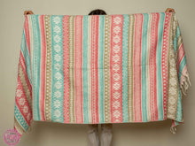 Cargar imagen en el visor de la galería, PASHMINA O FULAR INVIERNO - ROSA TURQUESA PASTEL Y BLANCO