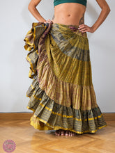 Cargar imagen en el visor de la galería, falda tribal 25 yardas ats fcbd sari tornasol india danza verde pistacho 