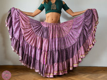 Cargar imagen en el visor de la galería, falda tribal 25 yardas ats fcbd sari tornasol india danza especial estampada zingara  rosa lila