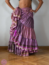 Cargar imagen en el visor de la galería, falda tribal 25 yardas ats fcbd sari tornasol india danza especial estampada zingara morada lila rosa 