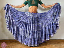 Cargar imagen en el visor de la galería, falda tribal 25 yardas ats fcbd sari tornasol india danza especial estampada zingara lila morada flores