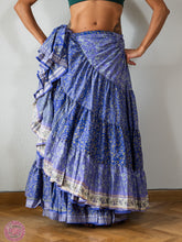 Cargar imagen en el visor de la galería, falda tribal 25 yardas ats fcbd sari tornasol india danza especial estampada zingara lila flores