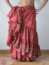 Cargar imagen en el visor de la galería, falda tribal 25 yardas ats fcbd sari tornasol india danza especial estampada zingara assuit puntillismo rojo roja