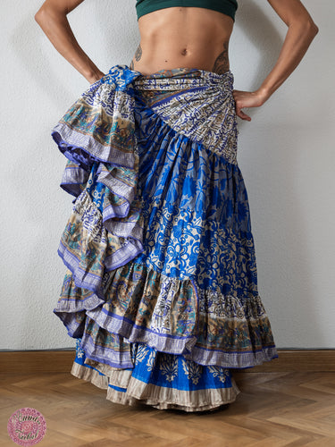 falda tribal 25 yardas ats fcbd sari tornasol india danza especial estampada zingara azul crema blanca