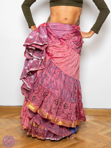 FALDA 25 YARDAS SARI TORNASOL - ROSA TOPITOS Y RIBETE PLATA