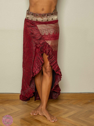 FALDA ASIMÉTRICA BROCADA CON BOTONES - GRANATE