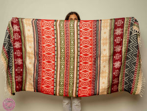 PASHMINA O FULAR INVIERNO - ROJO GRANATE VERDE BEIGE