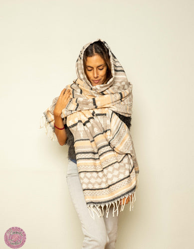 PASHMINA O FULAR INVIERNO - BEIGE CANELA NEGRO