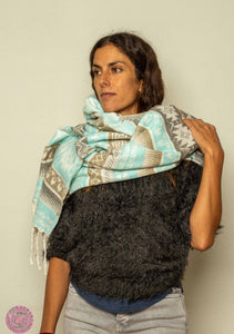 PASHMINA O FULAR INVIERNO - AZUL CELESTE Y BEIGE