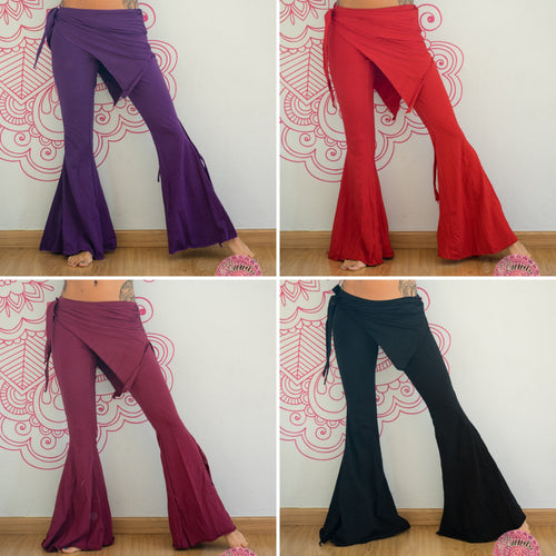 PANTALÓN DE ALGODÓN AJUSTADO CON CAMPANA MELODY Y SOBREFALDA