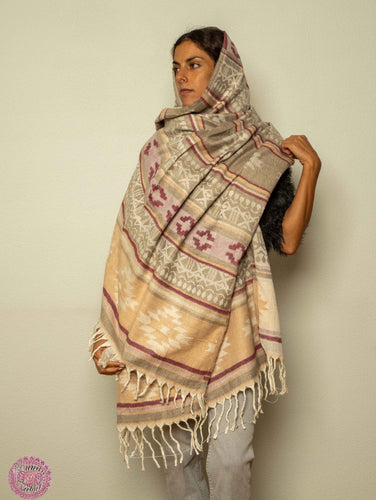 PASHMINA O FULAR INVIERNO - GRANATE Y BEIGE