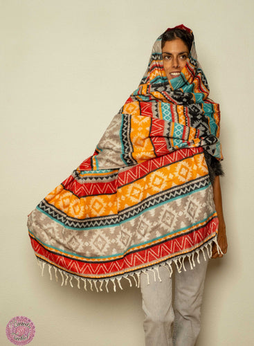 PASHMINA O FULAR INVIERNO - CONTRASTES NARANJA Y MULTICOLOR