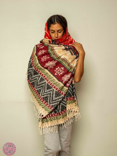 PASHMINA O FULAR INVIERNO - ROJO GRANATE VERDE BEIGE