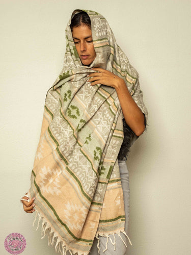PASHMINA O FULAR INVIERNO - BEIGE Y VERDE