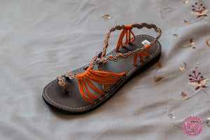 SANDALIAS DE CORDONES - NARANJA INTENSO Y BLANCO