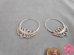 pendientes aro plata flor loto hindú hippies étnicos