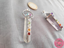 Cargar imagen en el visor de la galería, colgante péndulo plata chakras cuarzo blanco amatista