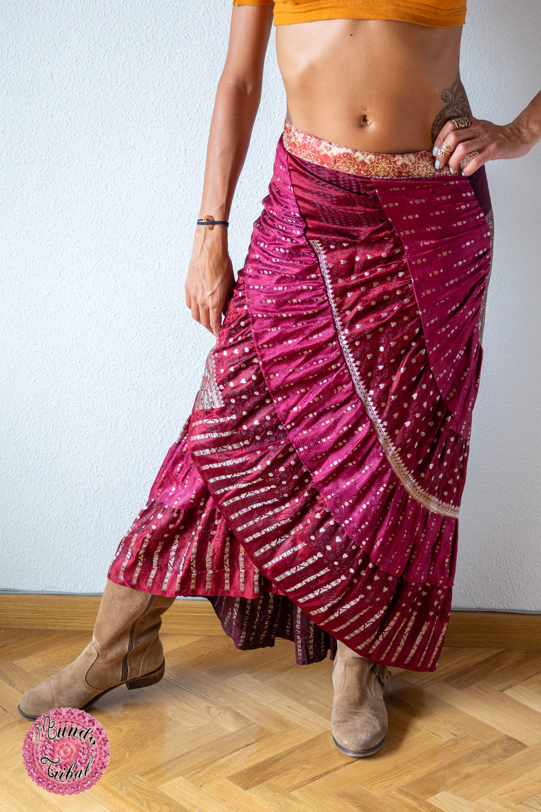 falda elegante seda sari cruzada