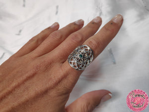 anillo plata flor vida mandala labradorita
