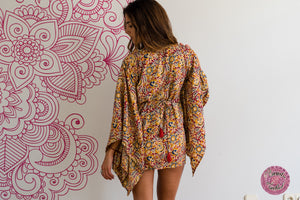 vestido seda amarillo manga kimono